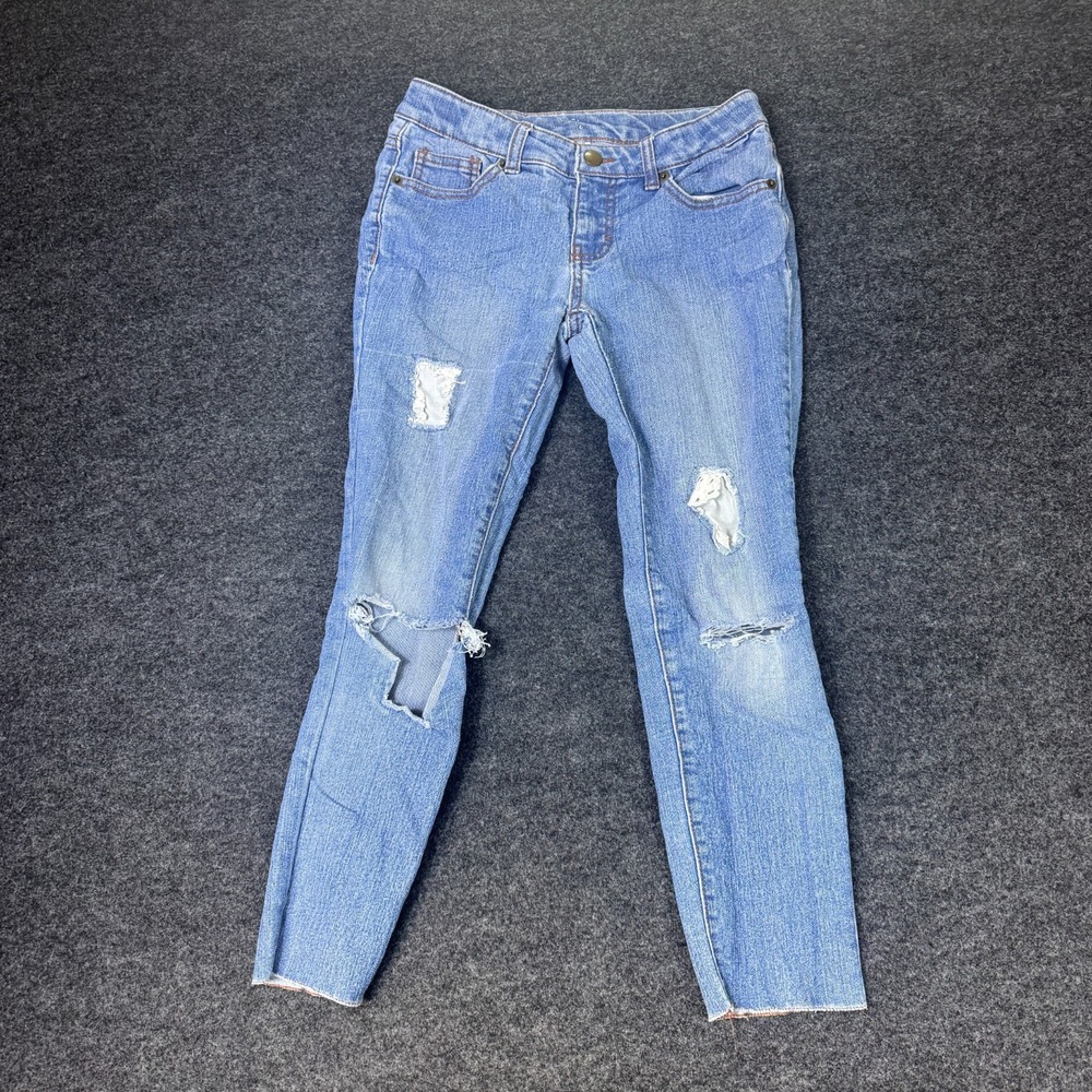 Womens Skinny Jeans 10 Petite Blue Denim Cotton Raw Hem Distressed Casual Wear